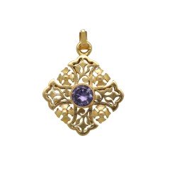 Gouden Kruisje met Amethist, 14 krt goud.