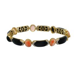 14 Krt. Armband met Koraal, Onix & Diamant