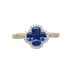 18Krt. gouden ring Blauwe Saffier & Briljant