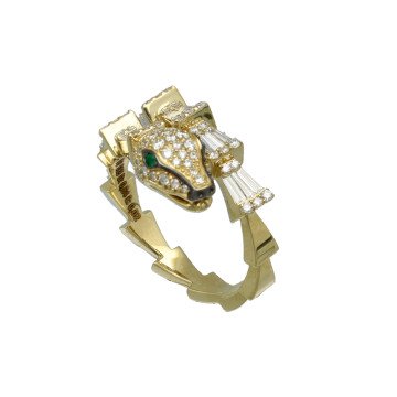 14 Krt Serpenti Ring met Diamant en Smaragd.