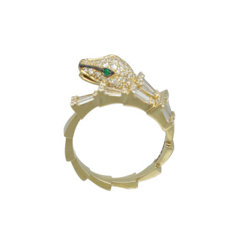 14 Krt Serpenti Ring met Diamant en Smaragd.