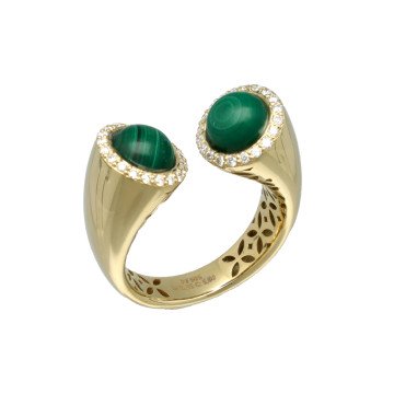 14 Krt Ring met Malachiet en Briljant 0.35 Ct.