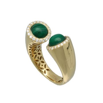 14 Krt Ring met Malachiet en Briljant 0.35 Ct.