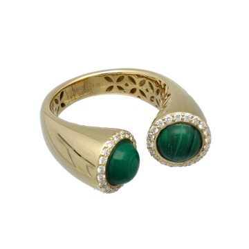 14 Krt Ring met Malachiet en Briljant 0.35 Ct.