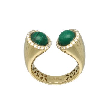 14 Krt Ring met Malachiet en Briljant 0.35 Ct.