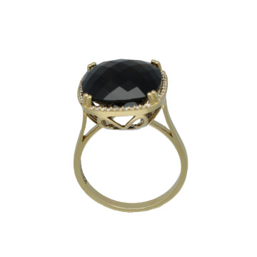 14 Krt Entourage ring met Briljant en Rook Quartz