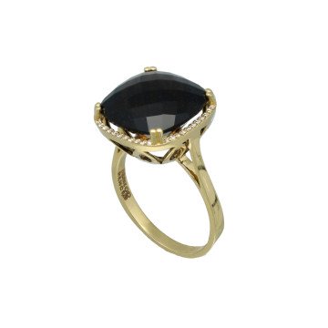 14 Krt Entourage ring met Briljant en Rook Quartz