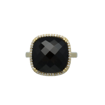 14 Krt Entourage ring met Briljant en Rook Quartz