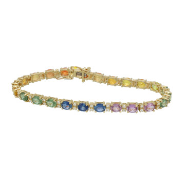 14Krt gouden Armband 'Rainbow' saffieren en Briljant