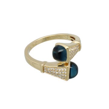 14 Krt Ring met Diamant en LondonBlue Topaas.