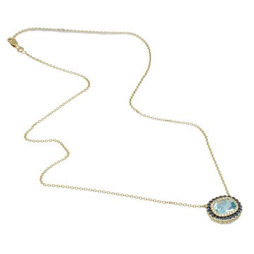 14 Krt Collier met Diamant,Saffier en Topaas.