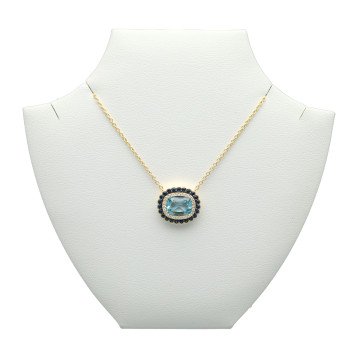 14 Krt Collier met Diamant,Saffier en Topaas.