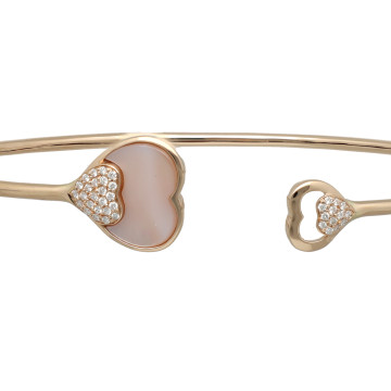 Rosé Gouden Hart Bangle met Diamant/Parelmoer.
