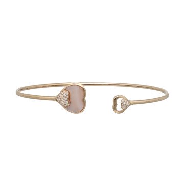 Rosé Gouden Hart Bangle met Diamant/Parelmoer.