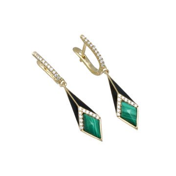 Oorhangers met Diamant en Malachiet.