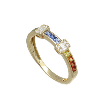 Rainbow ring met Diamant en Multi-Color Saffieren