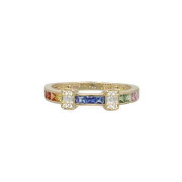 Rainbow ring met Diamant en Multi-Color Saffieren