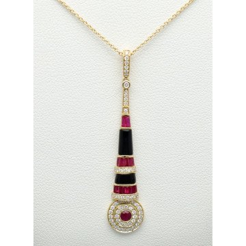 14 krt Collier met Diamant/Robijn en Onyx