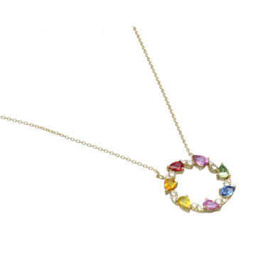 14Krt goud 'Rainbow' collier Briljant en Saffieren 