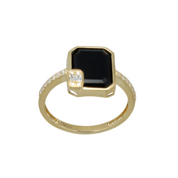 14 krt Ring met Diamant en Onyx.