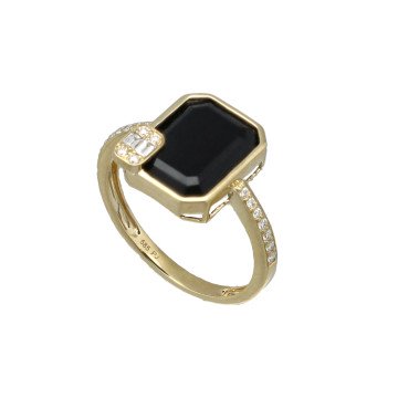 14 krt Ring met Diamant en Onyx.