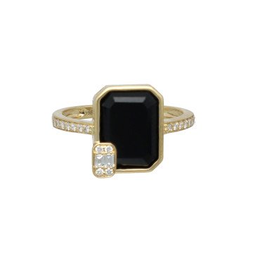 14 krt Ring met Diamant en Onyx.