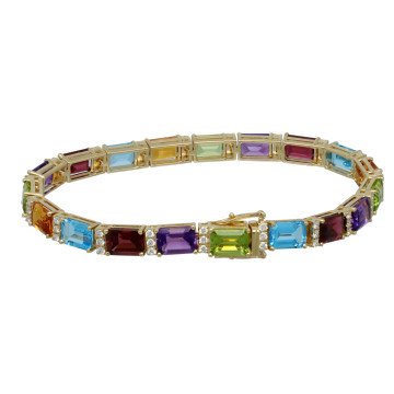 Gouden Rainbow Armband met Diamant en Edelstenen.