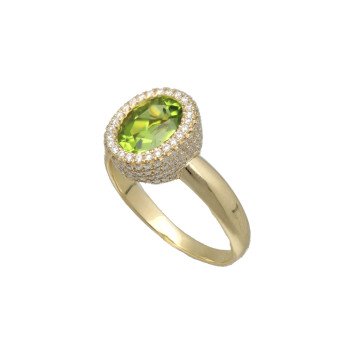 14 Krt Ring met Peridot en Brillant 0.60 Ct