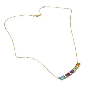 14 Krt Rainbow Collier met Diamant en Edelstenen.