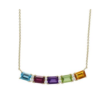 14 Krt Rainbow Collier met Diamant en Edelstenen.