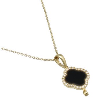 14Krt geelgoud Collier, Klaver met Onyx en Briljant