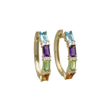 14 Krt Gouden Oorringen met Diamant en Edelstenen