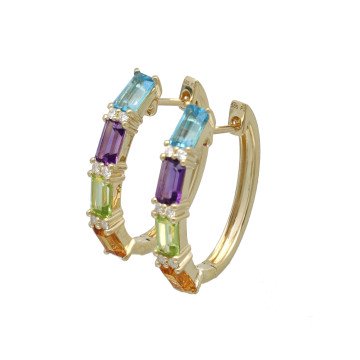 14 Krt Gouden Oorringen met Diamant en Edelstenen