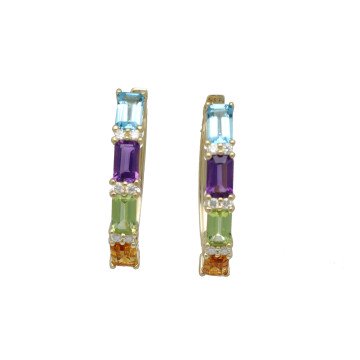 14 Krt Gouden Oorringen met Diamant en Edelstenen