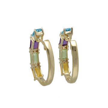 14 Krt Gouden Oorringen met Diamant en Edelstenen