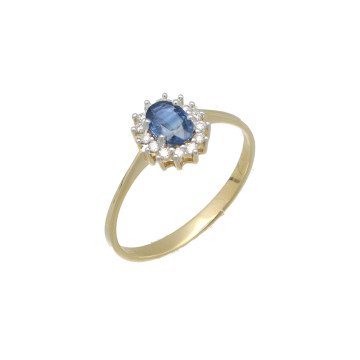 14 Krt Lady Di Ring met Briljant en Saffier