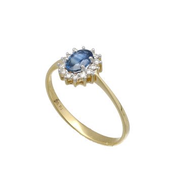 14 Krt Lady Di Ring met Briljant en Saffier