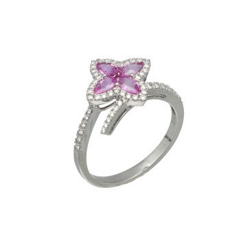 Witgouden Ring met Briljant en Roze Saffier