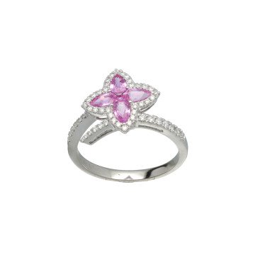 Witgouden Ring met Briljant en Roze Saffier