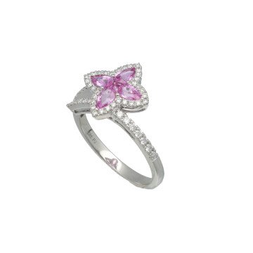 Witgouden Ring met Briljant en Roze Saffier