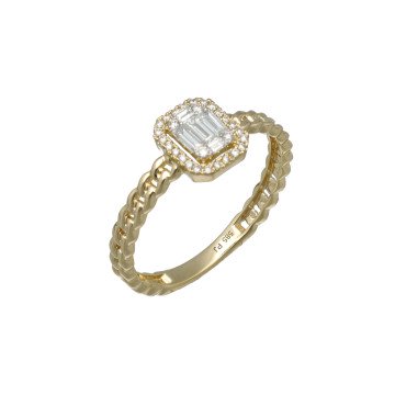 Gouden Fantasie Ring met Briljant en Baguette Diamant.