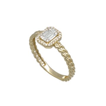Gouden Fantasie Ring met Briljant en Baguette Diamant.
