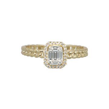 Gouden Fantasie Ring met Briljant en Baguette Diamant.
