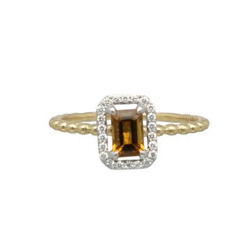 14 Krt Ring met Diamant en Cognac Quartz.