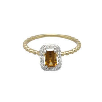 14 Krt Ring met Diamant en Cognac Quartz.