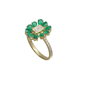Entourage Ring met Smaragd en Diamant.