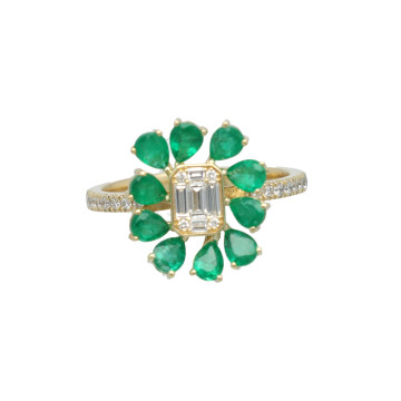 Entourage Ring met Smaragd en Diamant.