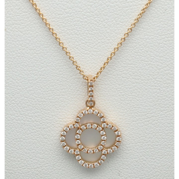 14 Krt rosé Goud Collier, klaver met Diamant en Parelmoer.