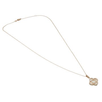 14 Krt rosé Goud Collier, klaver met Diamant en Parelmoer.
