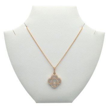 14 Krt rosé Goud Collier, klaver met Diamant en Parelmoer.